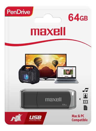 Pendrive Maxell Usbpd 64gb 2.0 Colores Color Gris