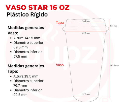 110 Vasos Reusables Para Cafe Tipo Star 16oz Bebida Caliente Combinado
