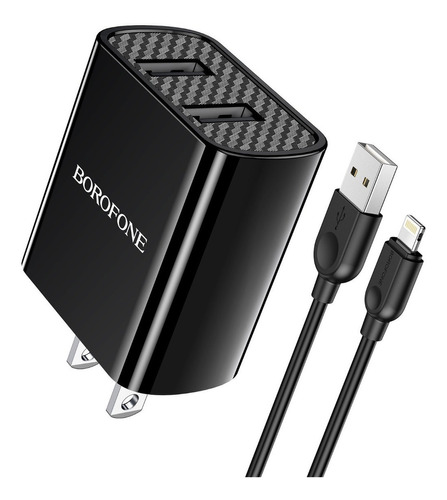 Cable Cargador Dual con Micro USB Tipo C - Color Negro - Marca Borofone