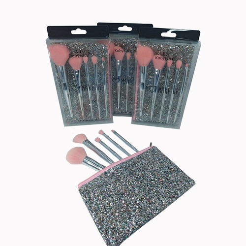 Hermoso Kit De Brochas De Maquillaje Set X 5 + Cosmetiquera