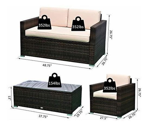 Imagen 7 de 10 de Outsunny - Juego De Muebles De Patio Acolchados, 4 Piezas, C