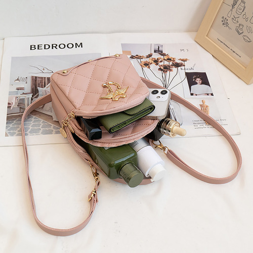 Mochila Mini Doble Capa Bordado Cuero Pu Para Viajar