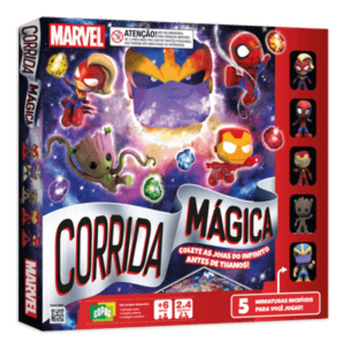 Jogo De Tabuleiro Corrida Magica Marvel 5 Miniaturas Heróis
