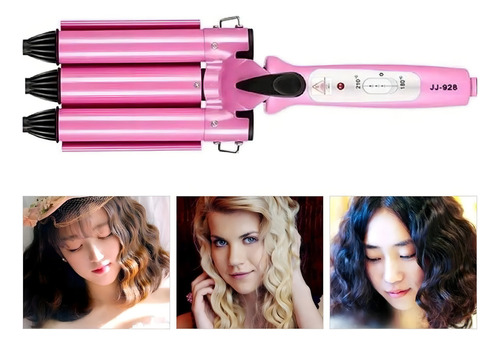 Chapinha Modelador Cabelo Cerâmica Tri-onda Ondulador 127V Cor Rosa 127V JunJun Electrical JJ-928