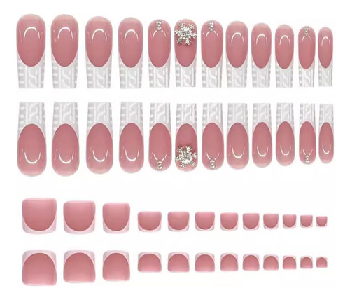 Juego De 48 Uñas De Prensa Larga Y Punta Francesa Para Uñas