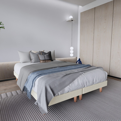 Base Cama Individual Armable Modular Madera Colchón Recamara Beige