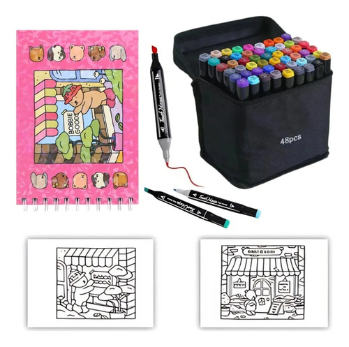 Set De Libros Para Colorear Con 48 Rotuladores De Colores