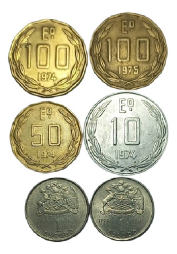 Chile - 100 50 10 Y 1 Escudo De 1971 A 1975 Lote (ref 038)