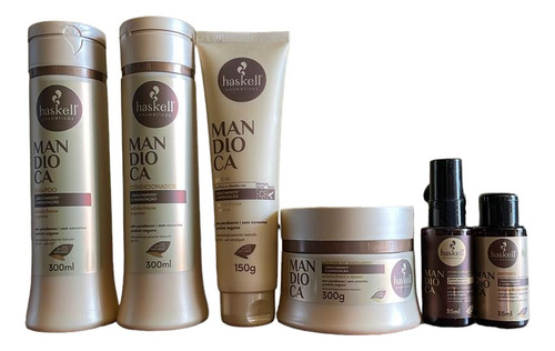 Kit Haskell Mandioca Sh Cond Máscara 300ml 6 Itens Completo