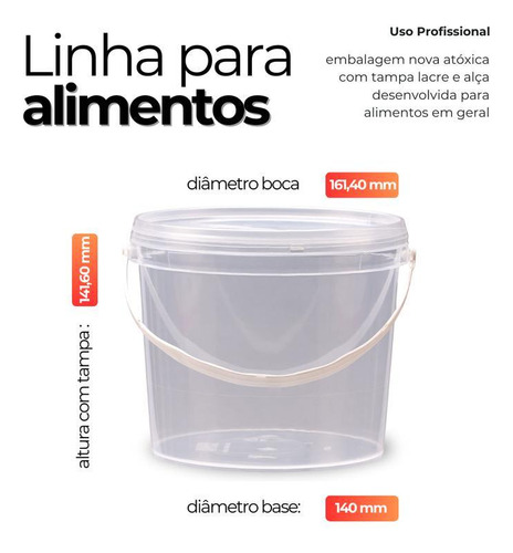 Balde Para Agua 2.2 Litros Com Tampa - Kit 15 Pçs