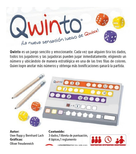 Juego De Mesa Qwinto | Nuevo Juego De La Familia Qwixx