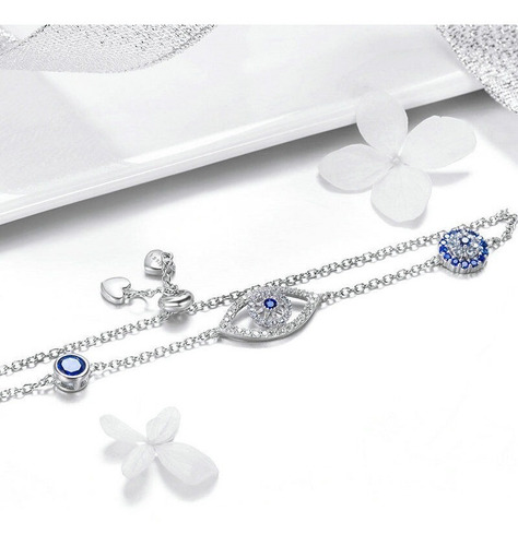 Imagen 5 de 10 de Pulsera Ojo Del Futuro Plata 925 Micro Pave Circonias Azules