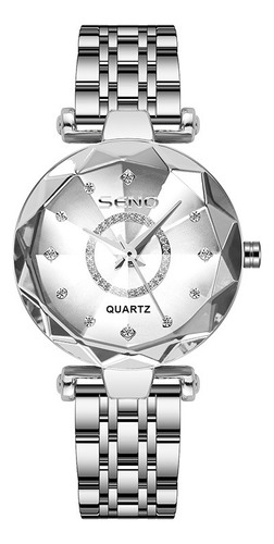 Relógios De Diamante De Quartzo Elegantes De Luxo Seno Cor Do Fundo Silver White