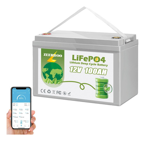Batería De Litio Zeerboo 12v 100ah Lifepo4 Con Bluetooth 5.0