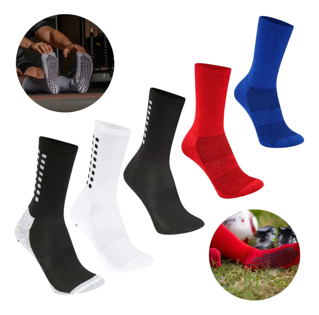 Kit 5 Meias Antiderrapante Futebol Academia Meia Masculina Azul/branco/mescla/preto/vermelho 38ao43