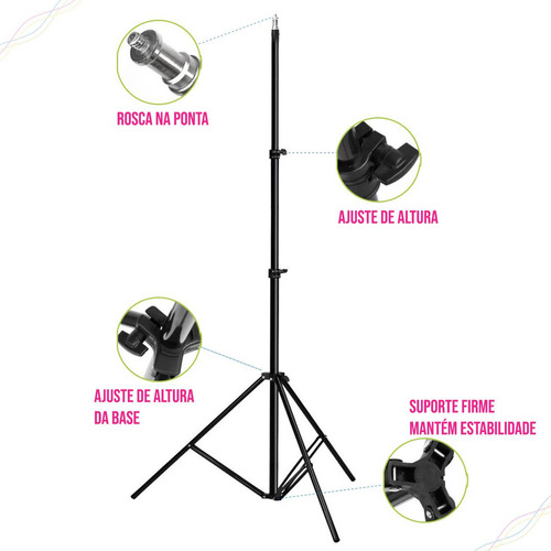 Amana Tripé Profissional Universal Para Iluminação Ring Light Luz Preto