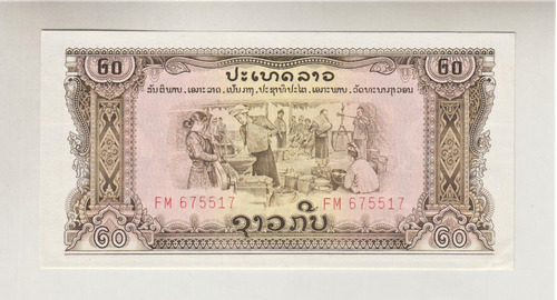 Billete Laos 20 Kip 1968 Pk21 Unc (c85)