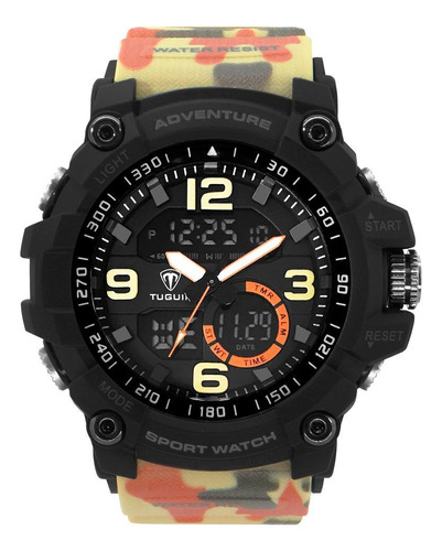 Relógio Masculino Tuguir Anadigi Tg3j8001 Preto E Camuflado