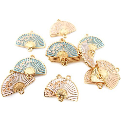 18pcs Doble Agujero Esmalte Abanico Encantos Colgante H...