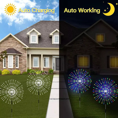 4 Pcs Luces Solares Fuegos Artificiales Decoración Navideña