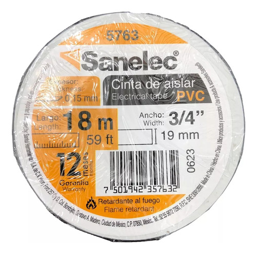 Cinta De Aislar Blanca 18 M Para Ductos Tubería Sanelec 5763