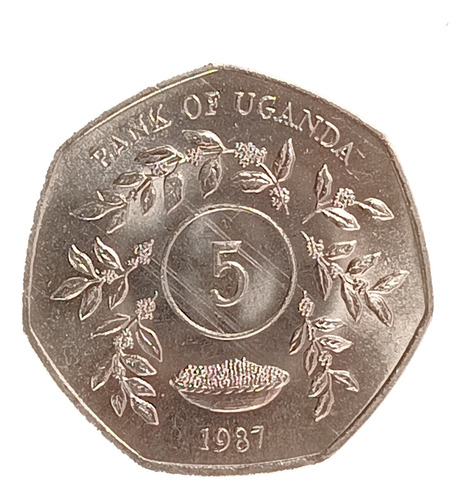 Uganda 5 Shilling 1987 Sc Km 29 Planta De Café