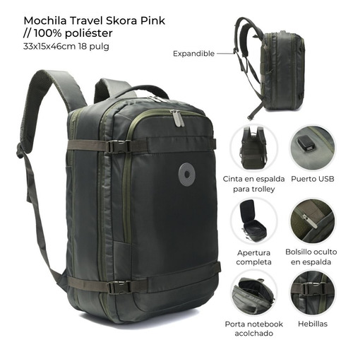 Mochila Viaje Carry On Equipaje Cabina Avion Viral Amazon Verde Musgo Liso