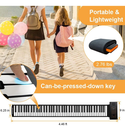 88 Keys Roll Up Piano Con Pedal Beater De Piano Portátil Num