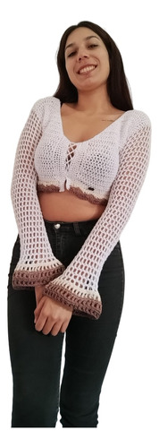 Top Mangas Largas Tejido A Crochet- Disponible