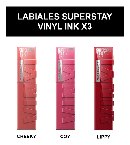 Kit Labiales Maybelline Vinyl ink x 3 - Tonos Cheeky, Coy, Lippy