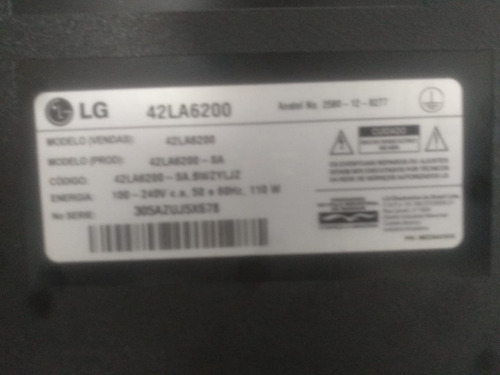 Imagem 3 de 6 de Smart Tv LG 42la6200 Dled 3d Full Hd 42 (***tela Quebrada)