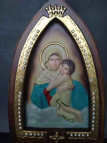 Mae Peregrina Capelinha Mãe Rainha Schoenstatt Imagem Resina Cor Pintura A Mão