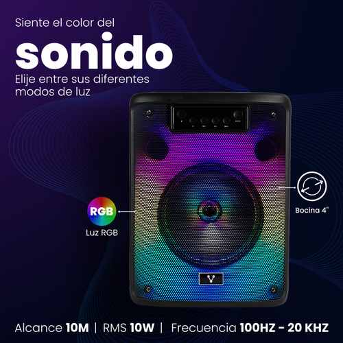 Bocina Karaoke Portátil Vorago KSP-303 - 10W Potencia - Bluetooth 5.3 - Micrófono - Luces RGB - USB/SD/AUX/FM - Batería 4h - TWS - Ideal Fiestas y Reuniones