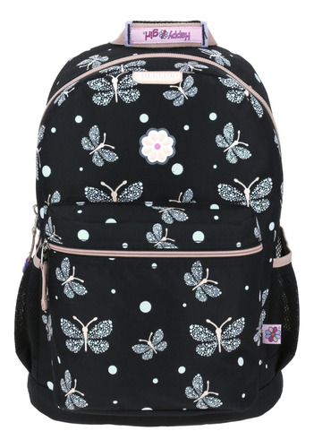 Mochila Grande Chenson Primaria Happy Girl Porta Tablet Negra Mariposa Hg65773-3 Coleccion Tanye Color Negro