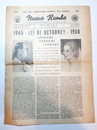 Antiguo Diario San Martin Peron Y Evita. 1950. 53330.