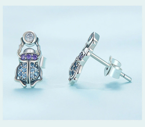 Aretes Broquel Diseño Insectos Escarabajos Plata S925