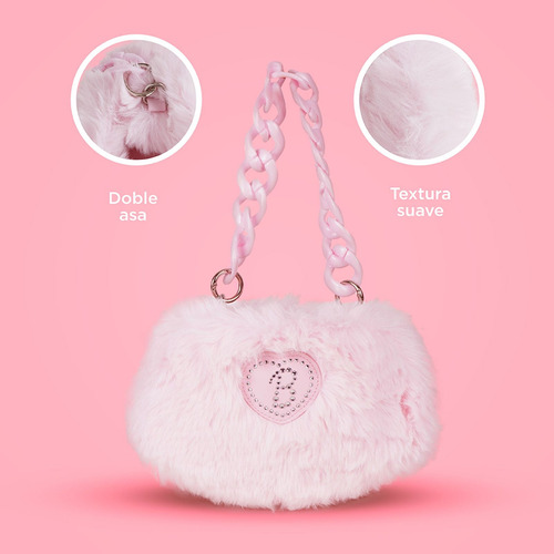 Cartera De Peluche Barbie Miniso Rosa Felpa Bolso Rosa Claro Lisa Níquel Rosa