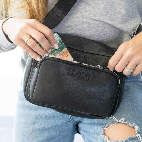 Cartera Bandolera Leder Hd De Cuero Vacuno Negra