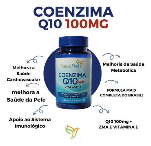 Kit 2 Coenzima Q10 100mg + Zma + Vitamina E 60 Cápsulas Sem Sabor