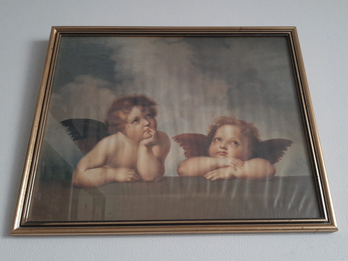Cuadro Ángeles Rafael 54 X 44 Lámina Marco Dorado Y Vidrio (Usado)
