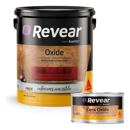 Revear Revestimiento Acrílico 5kg + Cera Terminación 360g Color Metalizado Óxido