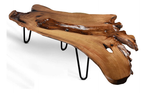 Mesa De Cafe Contemporanea Con Borde De Madera Natural, Losa