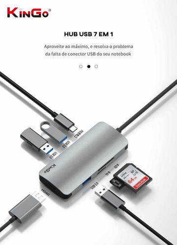 Adaptador Hub Macbook Pro / Air 5 Em 1 Usb C Cinza Qualidade