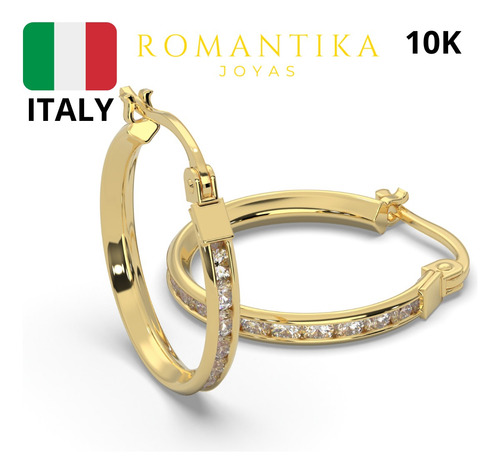 Arete Arracada Con Zirconia Oro 10k Kilates 1.7gr Italiano