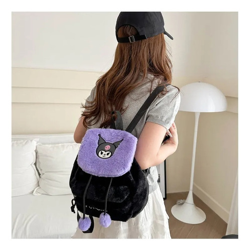 Kuromi Mochila Con Solapa De Felpa,bolso De Felpa Bordada