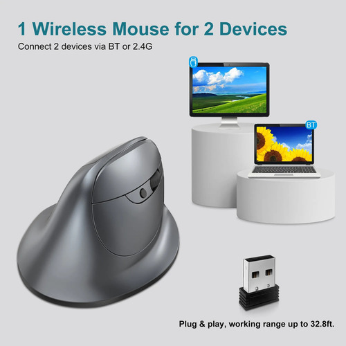Ratón inalámbrico ergonómico gris para juegos Zelotes F26c Rgb