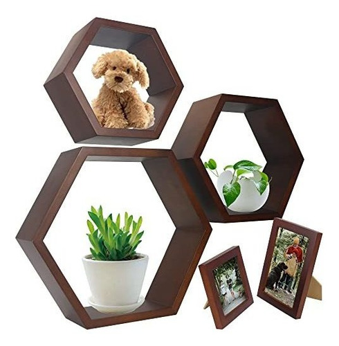 Estantes Flotantes Hexagonales Negros - Estantes Octagonales