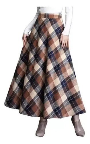 Falda Midi De Cintura Alta A Cuadros Retro Para Mujer