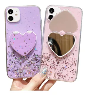 Funda Corazon Para iPhone 8 / 7 Plus + Mica + Soporte Espejo