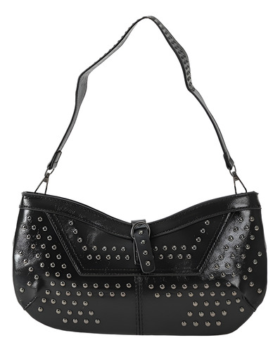 Cartera Pu Con Tachas Y Correa Extraible La Chapelle Negro Lisa Níquel Negro
